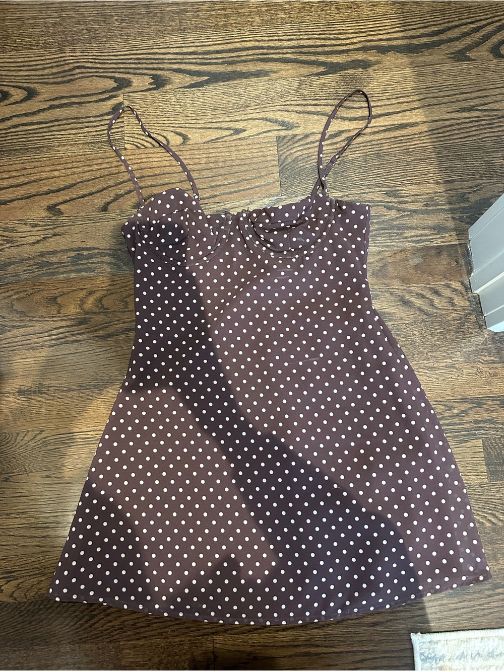 White Fox Boutique Brown Mini Dress with White Polka Dots